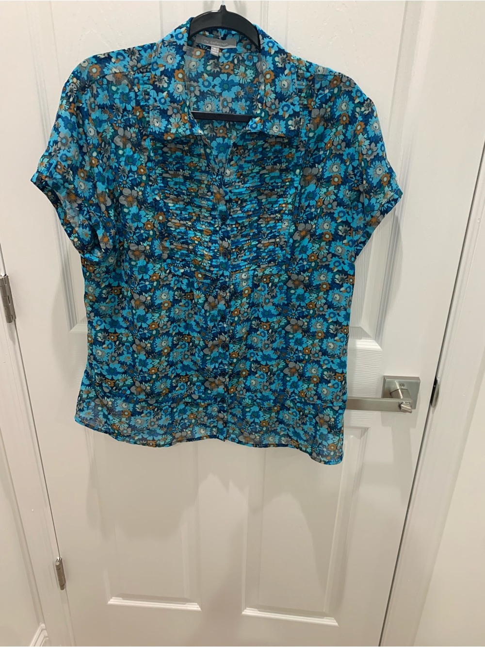 NY Collection Blue Floral Short-Sleeve Blouse